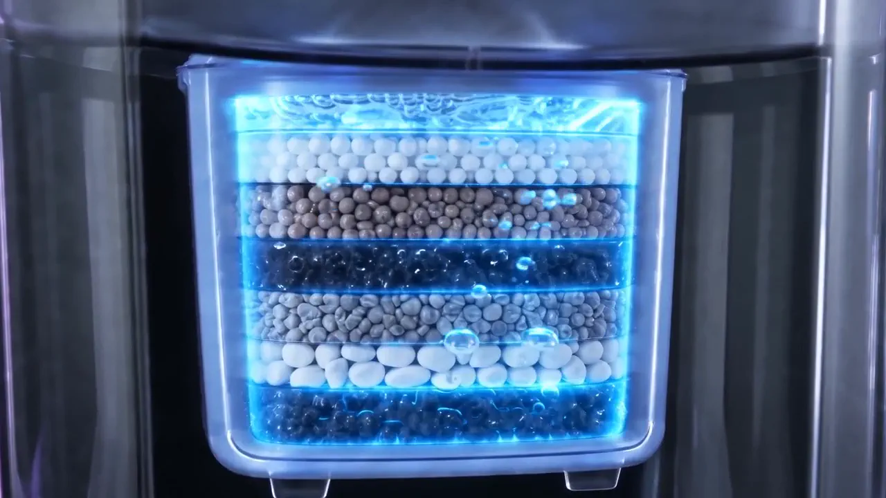 Close-up of the filter cartridge showing its layered filtration media