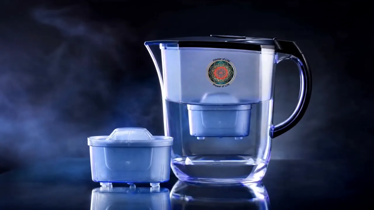 Pitcher of Life beside a filter cartridge